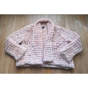 Love Token Light Pink Faux Fur Open Front Jacket Metallic Details Plush Small